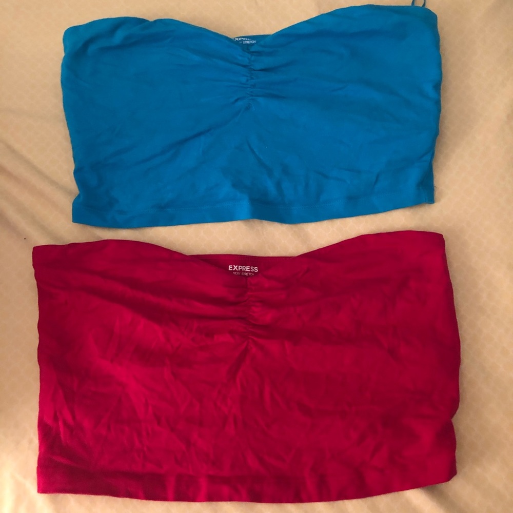 Blue and hot pink bandeaus